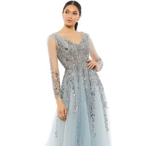 Mac Duggal New Embellished V Neck Long Sleeve A Line Gown